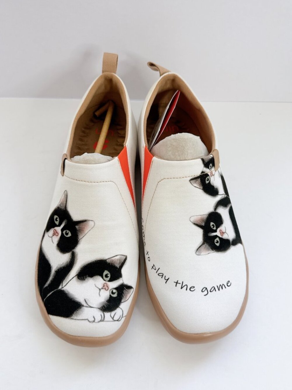 Women’s Size 10 UIN Black White Cat Print Slip-On Shoes Cute Kitty Art Flats